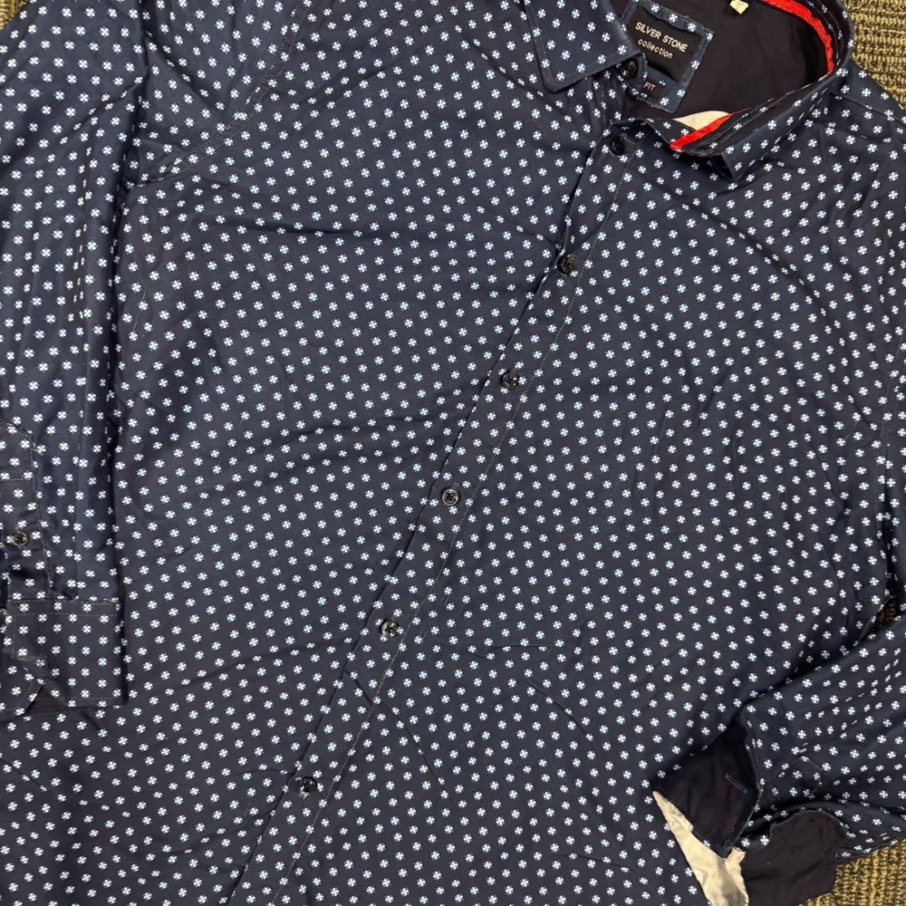Silver Stone Collection Men's XXXL‎ Modern Fit Blue Pattern Dress Shirt